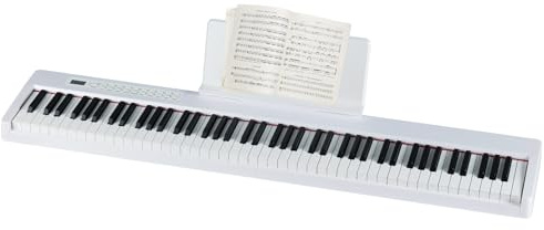 DREAMADE Keyboard mit 88 Tasten, tragbares Digitalpiano mit mehreren Audioquellen, E-Piano mit MIDI, Pedal, Notenständer & Tragetasche, Klaviertastatur für Kinder & Erwachsene (Weiß)