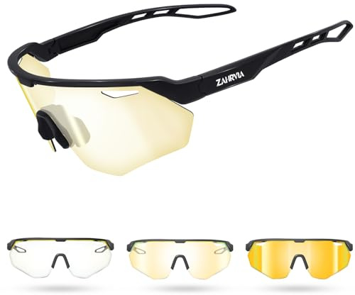 ZAHRVIA Fahrradbrille Selbsttönend für Herren Damen, Schnelle Brille mit TR90 Ultraleicht Rahmen, UV400 Schutz, Verstellbarem Nasenpad & Bügel für Fahrrad, Laufen, Outdoor-Sport
