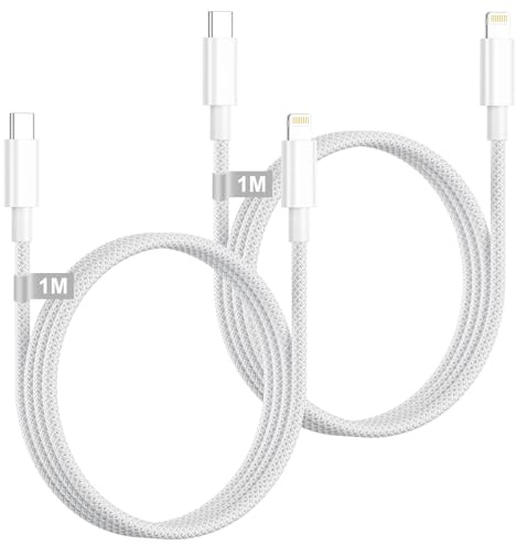 Poukey Cable USB C vers Lightning [1M/Lot de 2], [Certifié MFi] Cable iPhone USB C Cable Lightning USB C Charge Rapide Cable Chargeur iPhone Nylon Cable USBC pour iPhone 14/13/12/11/XS/X/8/iPad