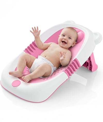 SANEWE Faltbare Babybadewanne,Badewannenstütze für Neugeborene und Kleinkinder mit rutschfesten Saugnäpfen,0–6 Monate Unverzichtbare Babyausstattung,Ideal als Geschenk für Neugeborene