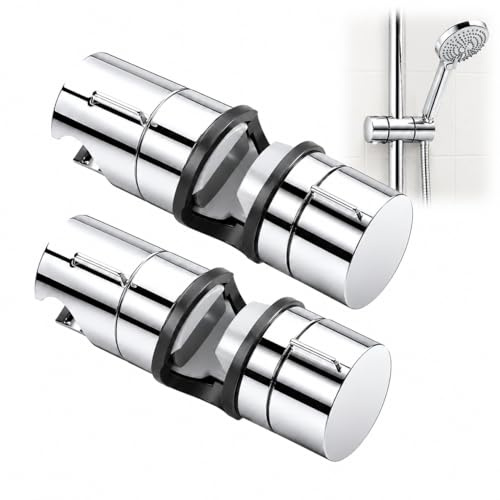 2Pack Shower Head Holder Replacement, Adjustable 19-25mm Clamp for Shower Rail Head Slider, Universal Shower Holder No Drilling Clamp, Chrome Plated Shower Head Holder with Angle Adjustment