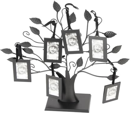 OEBUAFI Metall-Foto-Display-Baum, Tisch-Bilderrahmenständer, Stammbaum-Dekoration Im Schwarzen AST-Design für Zuhause und Als Geschenk (S Mit 6 Fotorahmen von 6,4 x 4, cm)