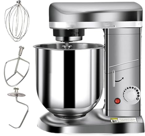 BEESOM Amasadora Pan Profesional,Batidora Amasadora Profesional,10l Acero Inoxidable,3 Velocidades,500w,Gancho+batidor,para Panadería Pizzería Cocina Comercial Silver-10L