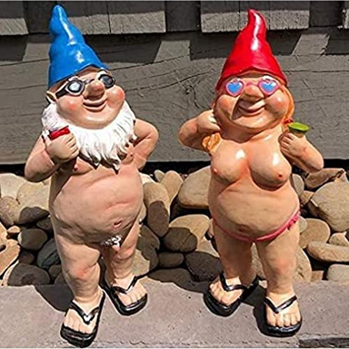 CAKEEYUM Gartenzwerge aus Kunstharz, freche pinkelnde Zwergstatue, Mann und Frau, nackter Zwerg, Dekoration