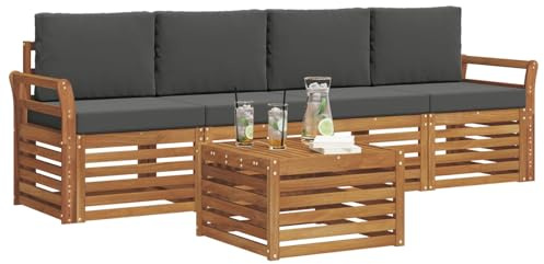 vidaXL Sofagarnituren 5 pcs Natur und Anthrazit Massivholz Akazie, Moderne, langlebige Garten-Sofagarnitur, sectionale Möbel für Patio, Terrasse, entspannte Sitzgelegenheit