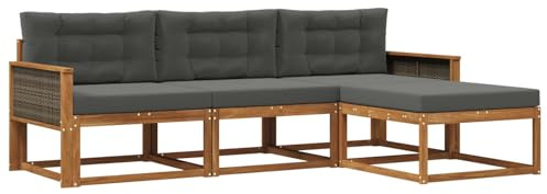 vidaXL Outdoor-Sofagarnitur mit Kissen 4 pcs Natur und Anthrazit, Moderne Garten-Sofagarnitur, wetterfest, Bequeme Loungemöbel, stylische Sitzmöglichkeiten für den Hof