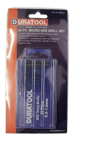 Spiele-Fliesenbohrer Metall HSS, Duratool, von 0,3 bis 1.6 mm, 20-teilig
