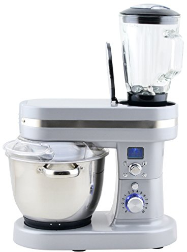 H.Koenig KMC90 Küchenmaschine mit Kochfunktion / 3 Koch-Programme / 10 Geschwindigkeitsstufen / 5,5 L Schüssel / 1,5 L Glas Mixaufsatz / 1200 W / Edelstahl / grau