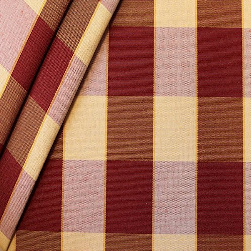 STOFFKONTOR Dekostoff Outdoorstoff Karo groß Stoff Meterware Bordeaux-Gelb