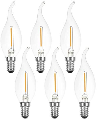 NCC-Licht 6 x LED Filament Kerze Windstoß 1W fast wie 15W klar E14 120lm Glühlampe Fadenglühbirne warmweiß 2700K