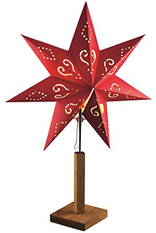 HELLUM Weihnachtsstern Innen, Stern Papierstern zum Stellen mit E14 Lampenfassung, roter Stern Weihnachtsdeko Fenster mit 1,5m Netzkabel mit Schalter, Weihnachtsbeleuchtung innen, 576900