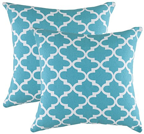 TreeWool Dekorativer Kissenbezug (45 x 45 cm, Türkis) Trellis Design 100% Baumwolle (2er Pack)