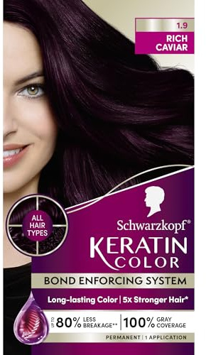 Schwarzkopf Keratin Permanent Hair Dye Cream, 1.9 Rich Caviar, Professional Quality Color for Up to 100% Gray Coverage, Bond Enforcing System