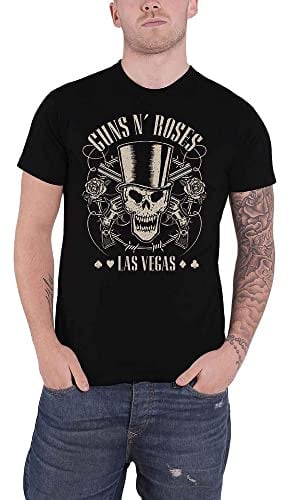 Guns & Roses Men's Guns N' Roses Top Hat, Skull & Pistols Las Vegas T-Shirt