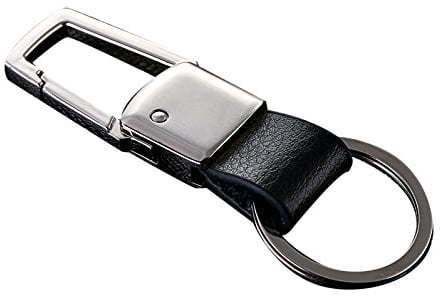 Cerbery® | Eleganter Schlüsselanhänger aus Leder mit Ringen und Geschenkbox | Schlüsselband Schlüsselbund Schlüsselhalter Schlüsselring Auto Foto Gravur Ring | Damen Herren | Geschenk (Silber)