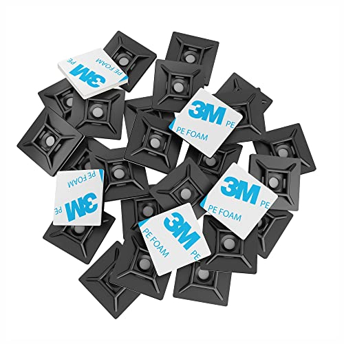 intervisio 200 Pièces Embases Adhesive pour Attache de Cable, 28mm x 28 mm, Noir, Serre-Câbles Auto Adhésif, Support de Serre Câble Plastique, Embase pour Collier de Serrage