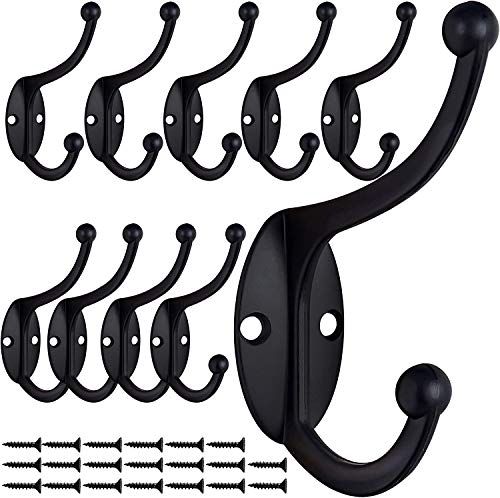 10 Pcs Rétro Crochet Patère Porte Manteau Mural Vintage Crochet de Porte Métal pour Salle de Bain Cuisine Chambre Entrée (Black)