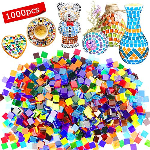 Csdtylh 1000 Stück Mosaikfliesen, Glas-Mosaikfliesen zum Basteln, Bulk, gebeizte Mosaik-Glasstücke, Mosaikzubehör für Heimdekoration, Kunsthandwerk, DIY-Projekte, transparent (quadratisch)