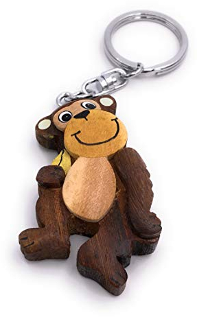 Onwomania - -Affe mit Banane Schlüsselanhänger - Holz Glücksbringer ideal als Geschenk z.B. für den besten Freund, die beste Freundin, Mama - Für Männer, Frauen & Kinder