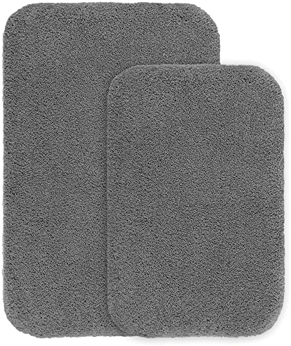 Badematte Rutschfest 2er Pack Badteppich Verdickt Badezimmerteppich Weich Badeteppich Flauschige Mikrofaser Badvorleger, Supersaugfähig, Maschinenwaschbar - 40 x 60cm & 50 x 80cm (Dunkelgrau)