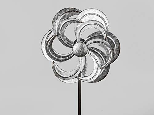 formano Gartenstecker Windrad Blume H. 110cm aus Zink antik Silber Metall