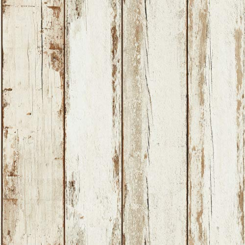 Papier peint imitation bois flotté | Papier peint bois blanc intissé 36893-1 | Papier peint pas cher pour couloir étroit et sombre & cuisine !