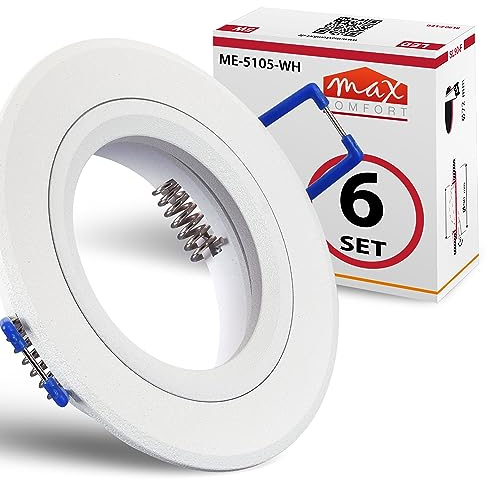 max K O M F O R T 6x Hochwertiger Einbaustrahler weiß für MR16 LED leuchtmittel + GU10 Fassung 230V rund Einbauleuchte Einbauspot Rahmen Rostfrei Deckenspot Strahler Spot 5105-WH