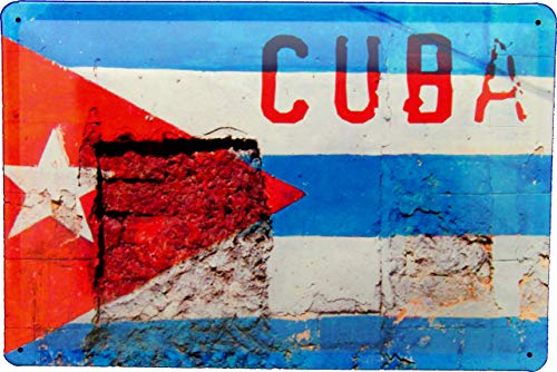 Tin Sign Blechschild 20x30 Cuba National Flagge auf Mauer Used Look Design Karibik Urlaub Ferien Reisen Mexico Havanna Kuba