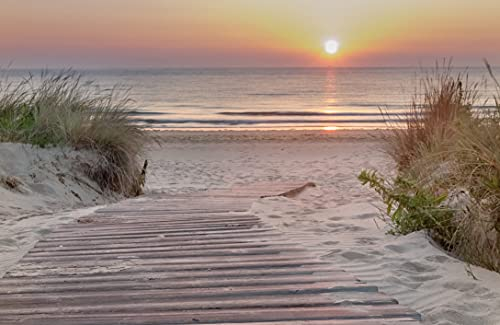 DÜNEN Fototapete VLIES-450x280 cm (4927A)-Nordsee Dünen Strand Meer Sonnenuntergang Landschaft Wandtapete-Inkl. Kleister-Vliestapete Bild Dekoration Wand-Dekor Moderne Motiv-Tapete Panorama Poster XXL