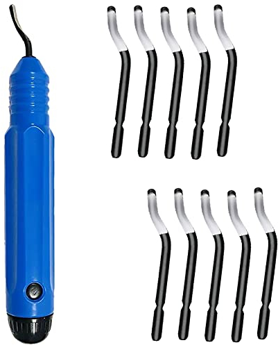 Fyfjur Deburring Tool Set, Hand Deburring Tool, Deburring Scraper Tool, Burr Remover Tool with Swivel Head Handle and 10pcs Replacement Blades, for Cutting Deburrs Metal, Wood or Plastic