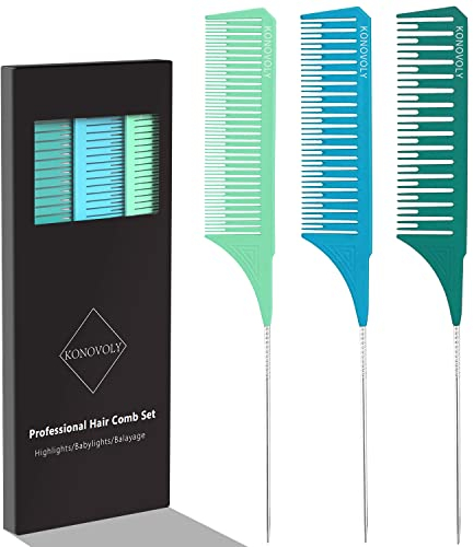 3 Größen Strähnenkamm Haarkamm,Schwanzkamm für Friseursalon, Professionelle Antistatische Friseurkammzähne Rattail Comb für Haare Melieren und Färben Styling für Männer Frauen