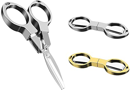SHULLIN 2 Stücke Scheren Mini Faltschere Allzweckschere Bastelschere Angelschere Edelstahl Scheren mit Schlüsselring Loch für Haushalte Schule Büro Handwerk Camping Manual Arbeiten(Silber Gold)