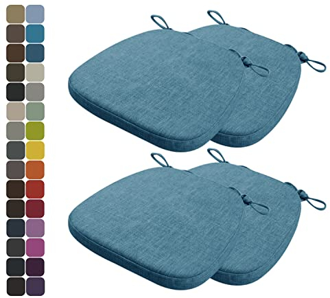 Kimgull 4er Set Stuhlkissen mit Bändern Bequeme Waschbare Rutschfestes Sitzkissen Ideal für zu Hause und Gartendekoration, viele Farben und Größen zur Auswahl (40X38X3CM Dunkelblau)