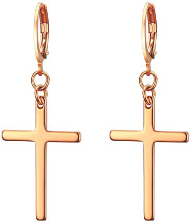 Jewelrywe Gioielli Orecchini Unisex Croce Religione, Pendente Croce Orecchini a Cerchio, Acciaio Inossidabile, Regalo Natale,Colorati Orecchini