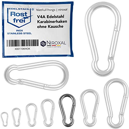 50 Stück Karabinerhaken 7mm Starke Karabiner Edelstahl Haken Schlüsselanhänger ohne Auge Kausche Bruchlast 1.370 kg Edestahhlkarabiner 7x70 mm Hängematte Schaukel