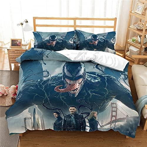 CHAOSE Bettbezug Double Size Movie Venom Bettwäsche-Set, 100% Baumwolle, Wendbare Bettbezüge Mit Kissenbezügen (Gift 01,200 x 200 cm)