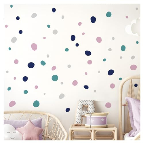 DEKO KINDERZIMMER Wandsticker Tupfen 92 Stück für Kinderzimmer Klebepunkte blau rosa Mint Wandtattoo Babyzimmer Wandaufkleber Dots Kreise DK1008
