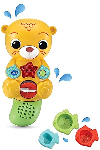 VTech - Nutria Baby baño Luces y Colores, Juguete de Agua para niños +1 año, Sensor acuático, Rueda giratoria, Vasitos de pez, Versión ESP