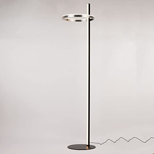 s.luce Ring Stehleuchte Ø 40cm Stehlampe Wohzimmerlampe Wohnzimmerleuchte Dimmer, Farbe Schwarz/Aluminium