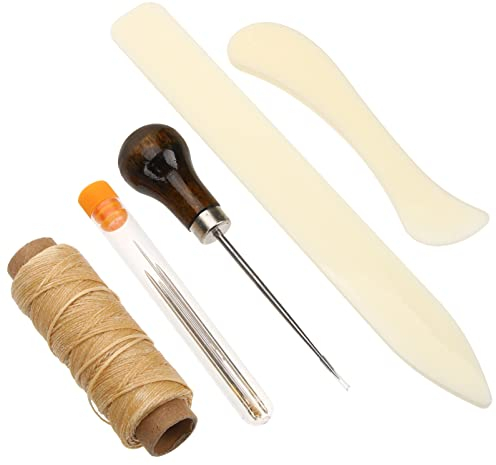 Ciieeo Wiederherstellungstool Buchbinde-Werkzeug-Set Nähahle Werkzeug Knochen Ordner Creaser Gewachster Faden Nadeln Mit Großem Öhr Für Lederhandwerk Buchbinden Scrapbooking Hotfix-Tool