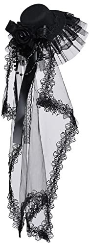 BPURB Novelties Mini-Top, Steampunk-Accessoires, Hut für Damen, Lolita-Kopfbedeckung mit Tüll, Schwarz, Small