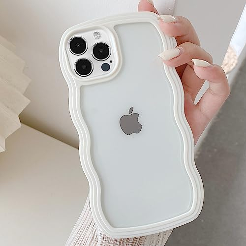 UEEBAI Hülle für iPhone 13 Pro Max, Wellen Rahmenform Silikon Stoßfeste Schutzhülle Anti-Kratzt Tansparent Rückseite TPU Bumper Cover für Mädchen Frauen Handyhülle für iPhone 13 Pro Max - Weiß