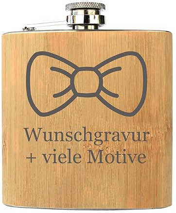 Flachmann Bester Trauzeuge, mit Motiv + Name, Geschenk für Männer, Schnapsgeschenk in Holz Optik, aus Edelstahl + Bambus, Füllmenge 175 ml, personalisierte Geschenke von Geschenkissimo