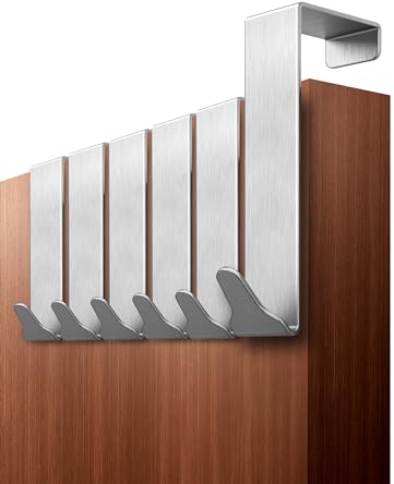 Menz Premium Over Door Hanger– Set of 6 Stainless Steel Coat Hooks 36mm with Anti-Slip and Felt Pads, Sturdy Over Door Hook Hanger Türhaken Premium Edelstahl_36mm - 6er Set UK