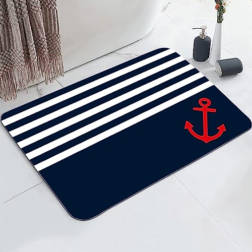 YISUMEI Badezimmerteppich 42x60 cm Badematte Gummisohle Rutschfester Waschbar Absorbierender Badvorleger Schnelltrocknend(Blauer Anker)