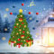 Weihnachtsdeko Fenster Fensterbilder Weihnachten Goldene Weihnachtsbaumaufkleber Weihnachtsbaum farbige Kugeln Weihnachtsschmuck Wandaufkleber Weihnachten Selbstklebend (Gold, One Size)