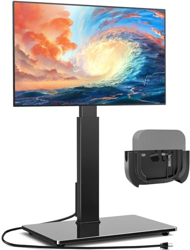 Rfiver Reinforced Floor TV Stand with Power Outlet&Mount for 32-70 Inch TVs Up to 110 lbs, Height Adjustable Swivel TV Stand with Cable Management, Space Saving Tall TV Stand for Bedroom, Living Room