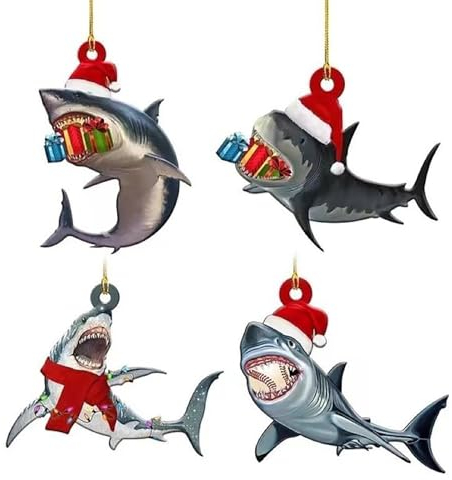 Acryl Anhänger Weihnachts Deko Cartoon Weihnachten Deko Weihnachtsbaum Anhänger Weihnachtsbaumschmuck Lustiger Weihnachten Ornament Funny Auto Haifisch Anhänger Christbaumschmuck(E)