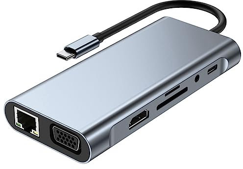 Widybord Hub USB 3.0 11 en 1 type C répartiteur adaptateur multiport 4K - Compatible RJ45 SD/TF VGA PD Audio Jack Ethernet Port USB vers Type C, hub USB, répartiteur USB