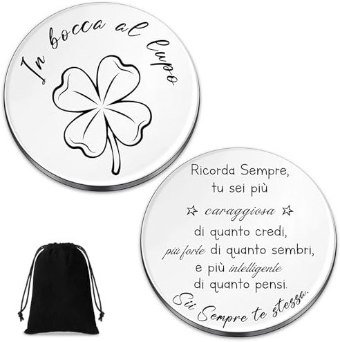 Otuuz Pièce Porte-Bonheur Pièce de Décision Pièce Cadeau Pièces en Acier Inoxydable Pièces de Monnaie en Forme de Trèfle avec Pochette en Velours Noir Porte-Clés Porte-Bonheur pour Femmes